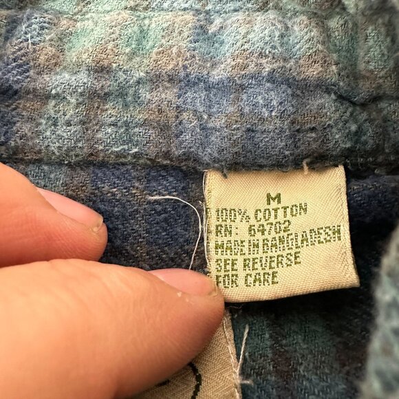 Herringbone Naturals Mens Plaid Flannel Button Up Medium Cotton Shirt Blue Green - Picture 3 of 9